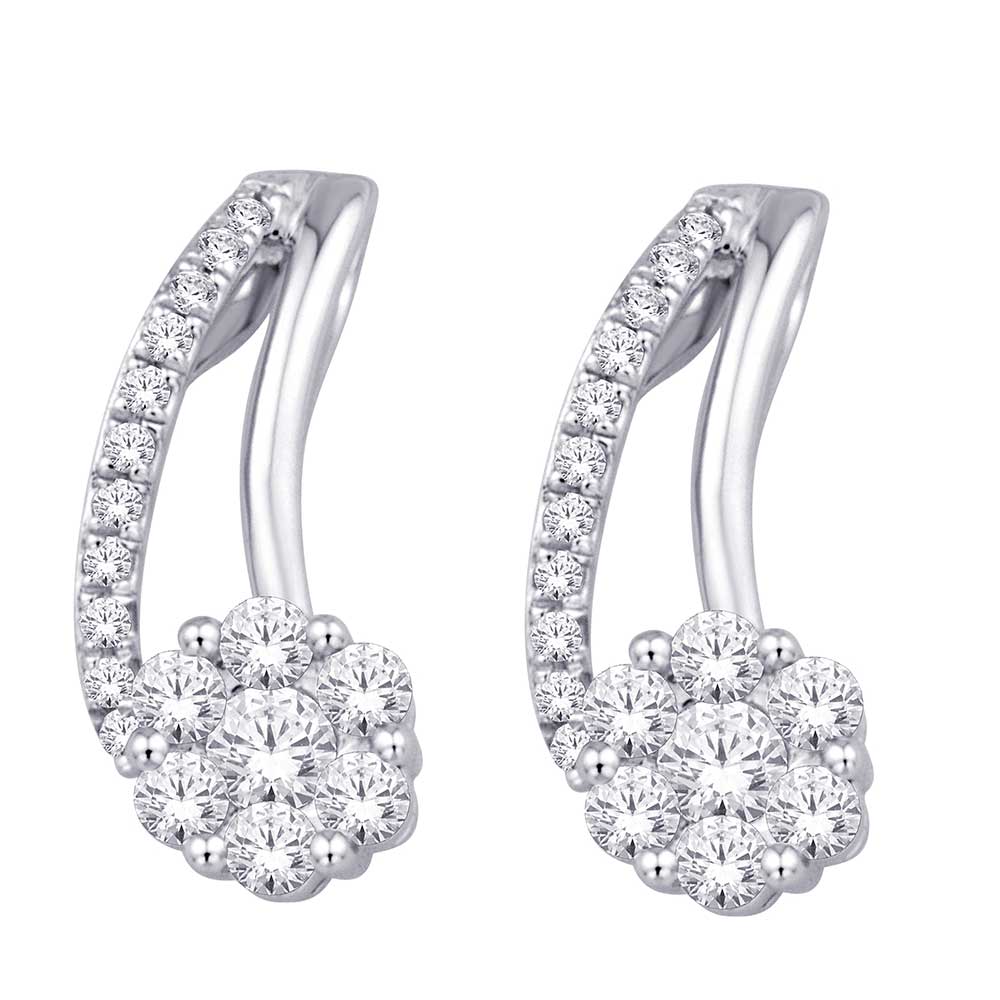 10K White Gold 1/3 Ct.Tw. Diamond Huggies Flower Earrings