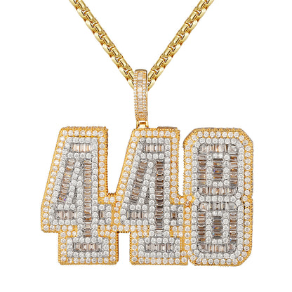 Gold Tone 448 Block Baguette Initials .925 Silver Icy Pendant