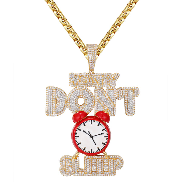 Money Dont Sleep 925 Silver Alarm Clock Icy Hip Hop Pendant