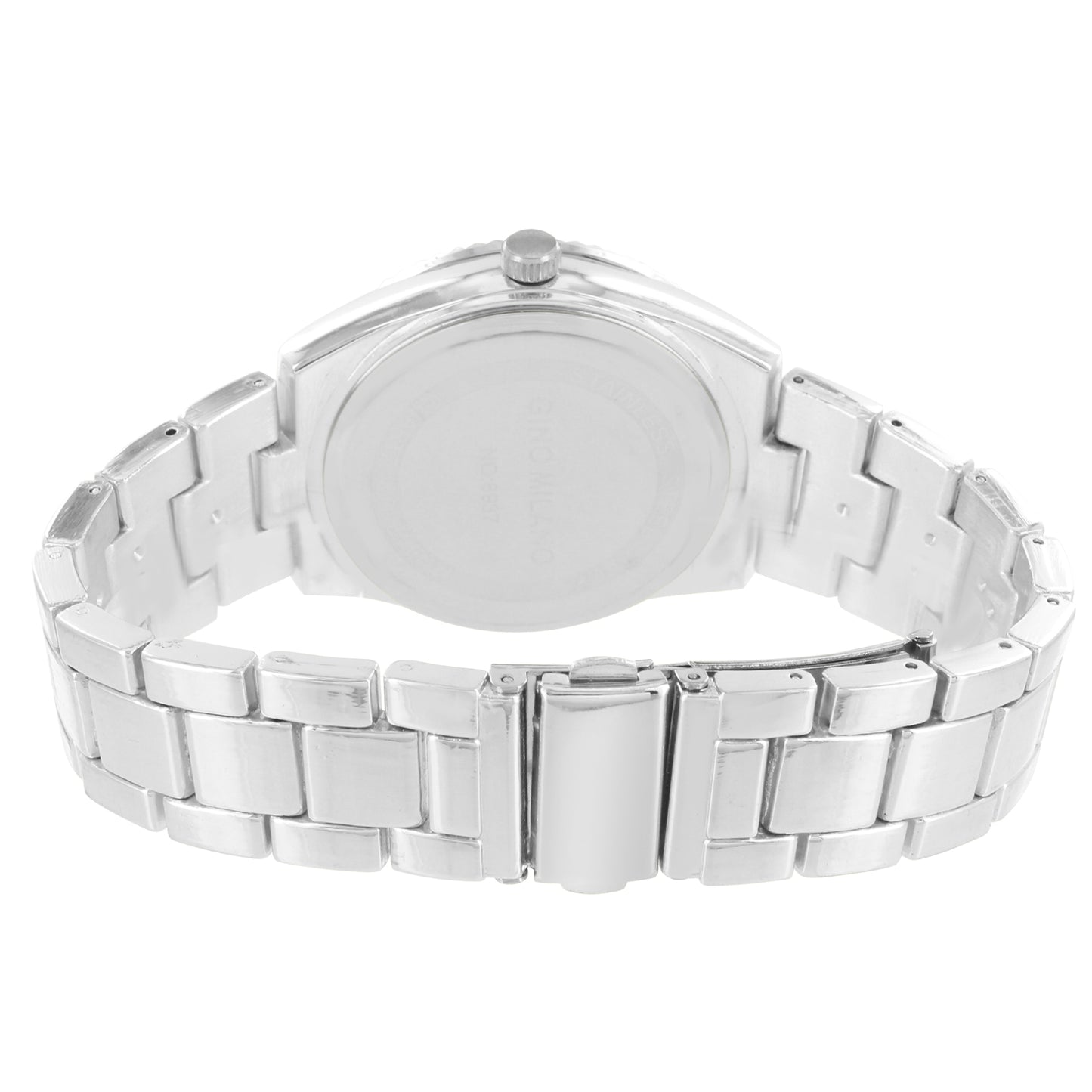 Silver Finish Men's White Face Fluted Bezel Classic Band Watch