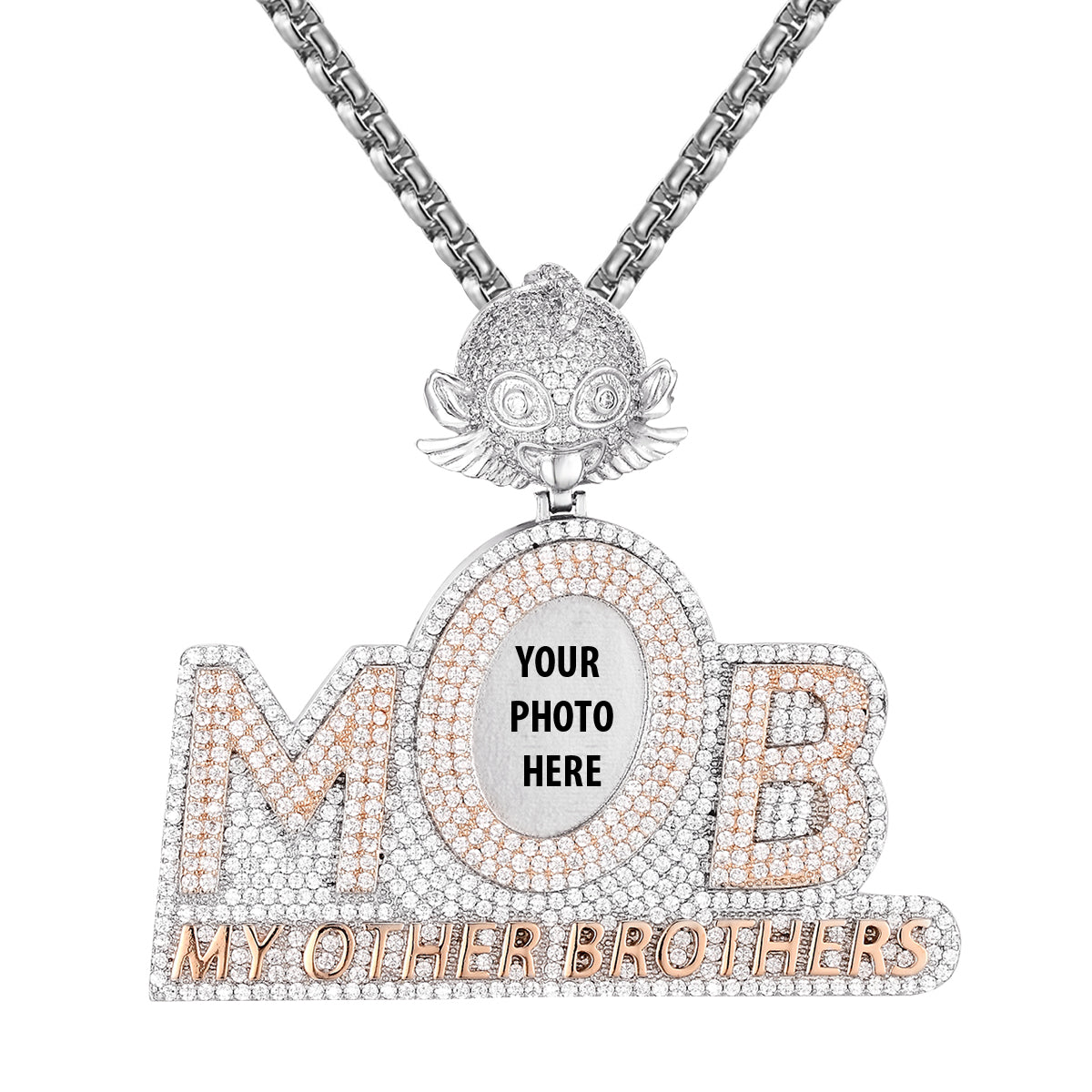 Two Tone Rose My Other Brothers MOB Picture Icy Pendant Chain