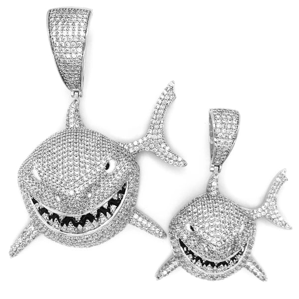 White Big Shark Face Icy 3D Rapper Custom Pendant Chain