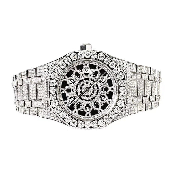 Stainless Steel 41MM Moissanite Skeleton Dial Mens Watch