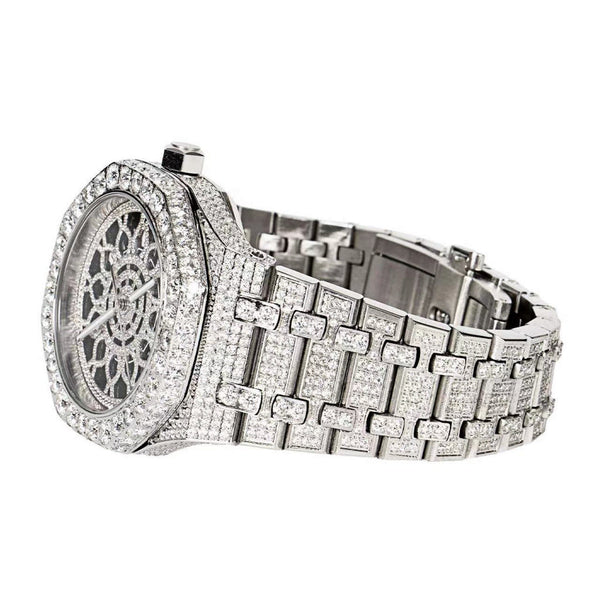 Stainless Steel 41MM Moissanite Skeleton Dial Mens Watch