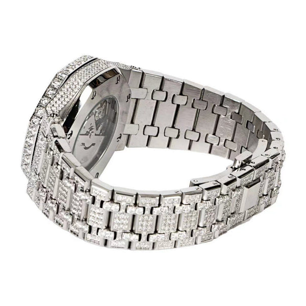 Stainless Steel 41MM Moissanite Skeleton Dial Mens Watch