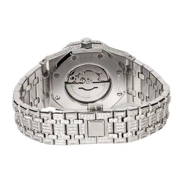 Stainless Steel 41MM Moissanite Skeleton Dial Mens Watch