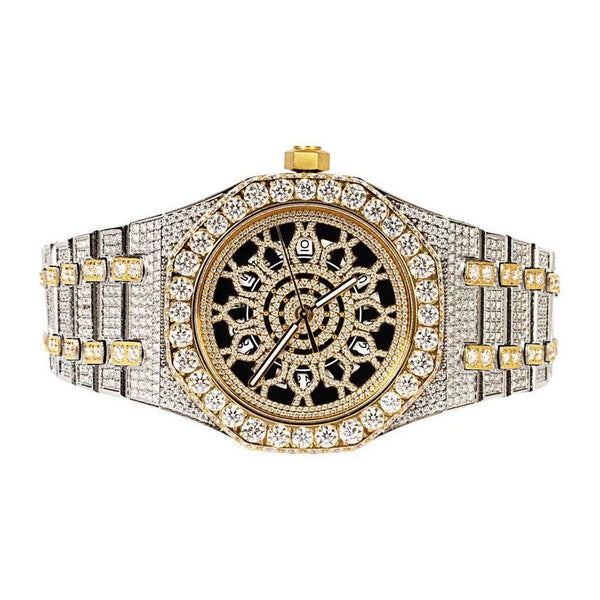 Two Tone Yellow Gold Moissanite Skeleton Dial Octagon Watch