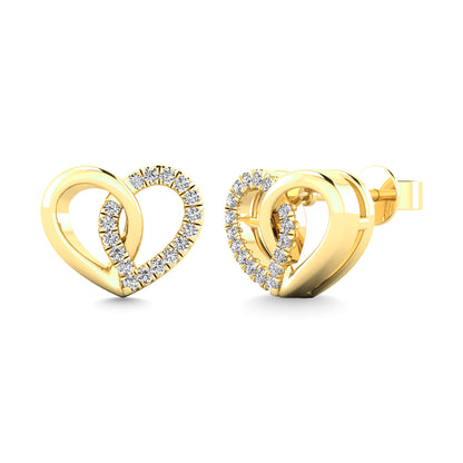 10K Yellow Gold 1/10 Ctw Diamond Heart Earrings