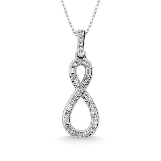 Diamond 1/6 Ct.Tw. Round and Baguette Cut Infinity Pendant in 10K White Gold