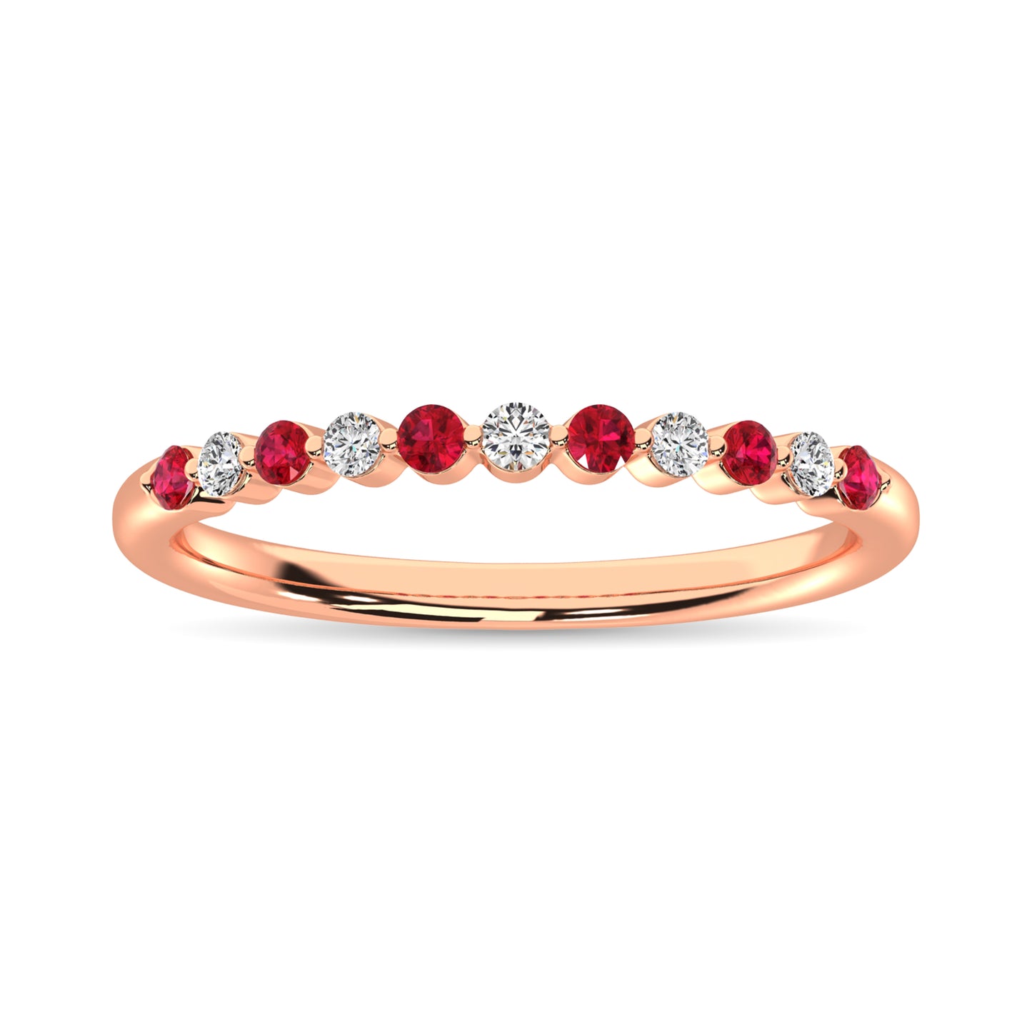 Diamond 1/4 Ct.Tw. And Ruby Stack Band in 10K Rose Gold ( 5 Diamond and 6 Ruby )