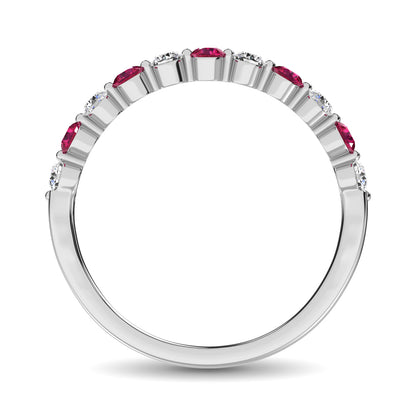 Diamond 1/2 Ct.Tw. And Ruby Stack Band in 14K White Gold ( 6 Diamond and 5 Ruby )