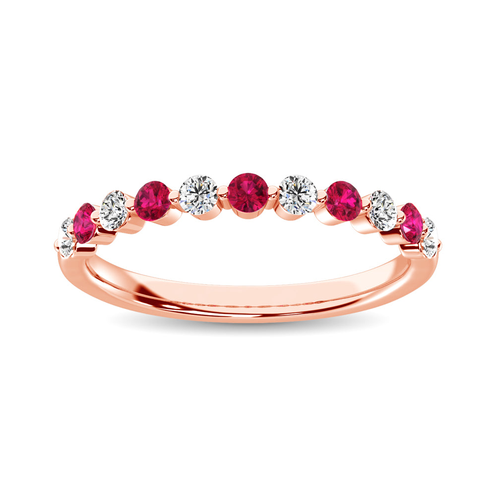 Diamond 1 Ct.Tw. And Ruby Stack Band in 14K Rose Gold ( 6 Diamond and 5 Ruby )