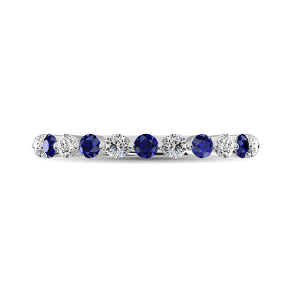 Diamond 1 Ct.Tw. And Blue Sapphire Stack Band in 14K White Gold ( 6 Diamond and 5 Blue Sapphire )