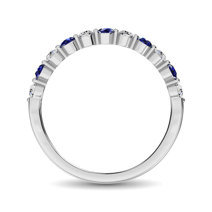Diamond 1 Ct.Tw. And Blue Sapphire Stack Band in 14K White Gold ( 6 Diamond and 5 Blue Sapphire )
