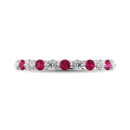 Diamond 1 Ct.Tw. And Ruby Stack Band in 14K White Gold ( 6 Diamond and 5 Ruby )