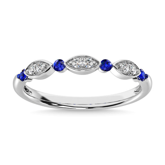 Diamond 1/5 Ct.Tw. And Alternate Blue Sapphire Stack Band in 14K White Gold (6 Diamonds & 4 Blue Sapphire)