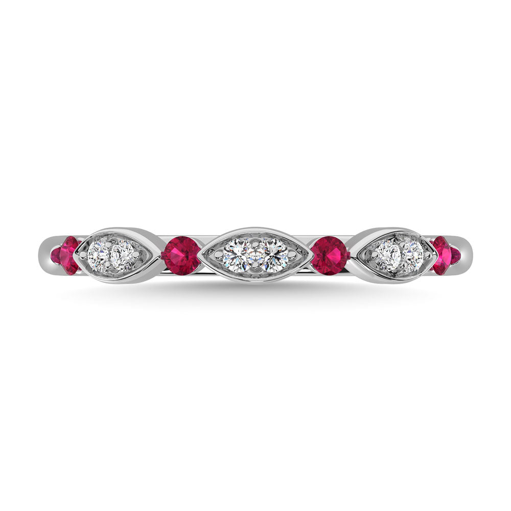Diamond 1/5 Ct.Tw. And Ruby Stack Band in 14K White Gold