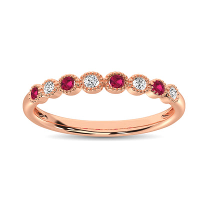 Diamond 1/6 Ct.Tw. And Alternate Ruby Stack Band in 10K Rose Gold ( 4 Diamond and 4 Ruby )