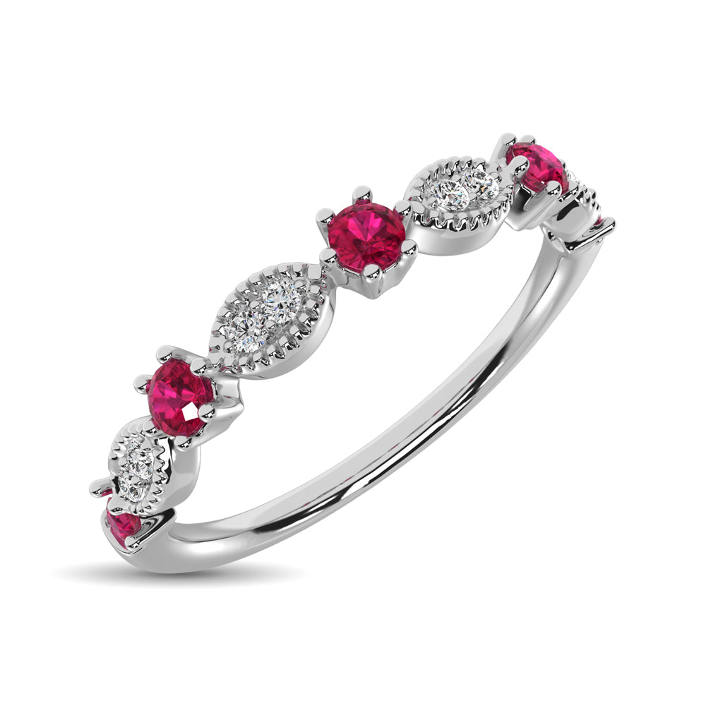 Diamond 1/3 Ct.Tw. And Ruby Stack Band in 14K White Gold ( 8 Diamond and 5 Ruby )