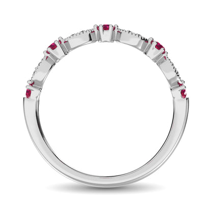 Diamond 1/3 Ct.Tw. And Ruby Stack Band in 14K White Gold ( 8 Diamond and 5 Ruby )