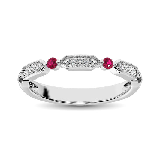 Diamond 1/5 Ct.Tw. And Ruby Stack Band in 14K White Gold ( 15 Diamond and 4 Ruby )