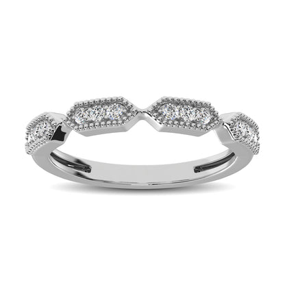 Beaded Style Band set with 1/6 Ctw Diamond in 14K White Gold