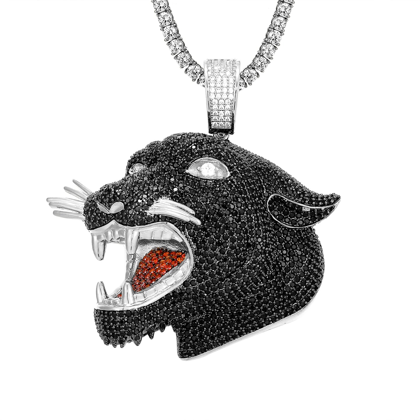 Custom 3D Roaring Panther Face Angry Black Animal Icy Pendant
