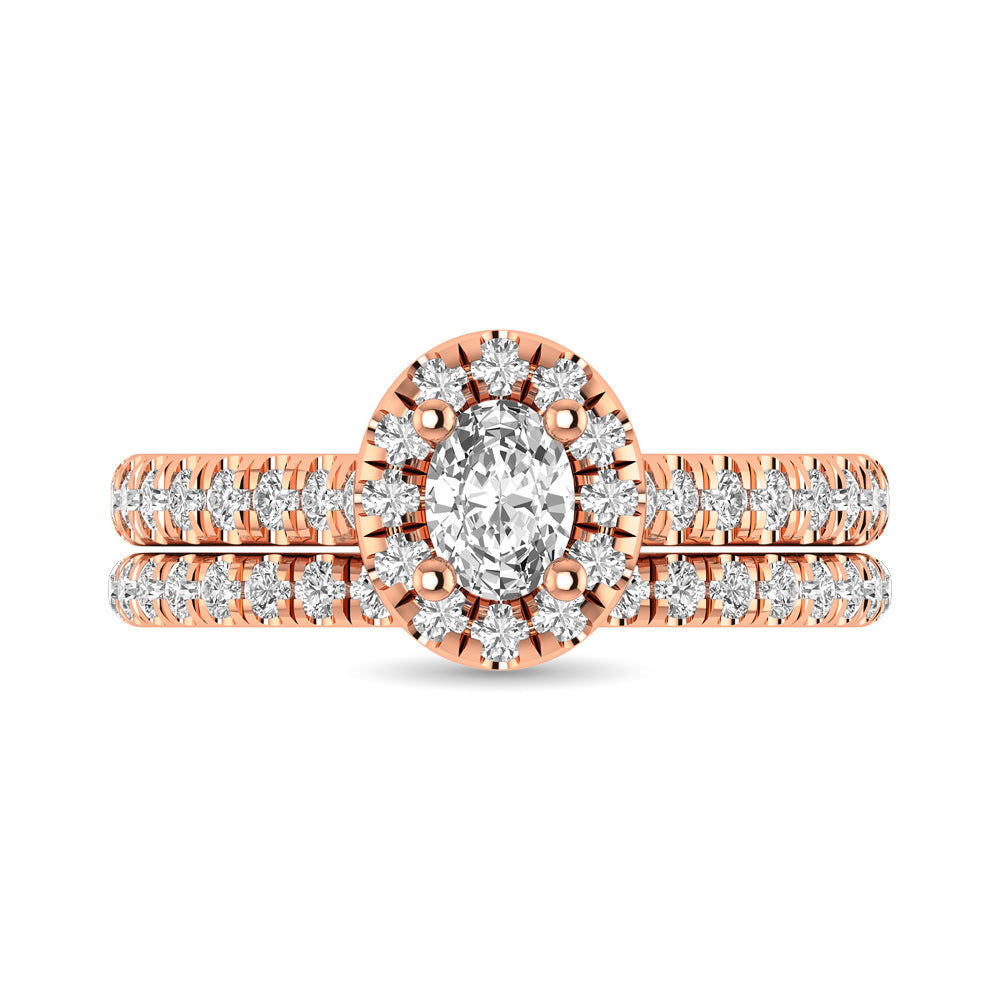 Diamond Classic Shank Single Halo Bridal Ring 1 ct tw Oval Cut in 14K Rose Gold