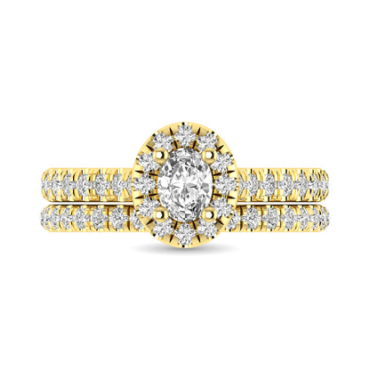 Diamond Classic Shank Single Halo Bridal Ring 1 ct tw Oval Cut in 14K Yellow Gold