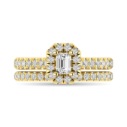 Diamond Classic Shank Single Halo Bridal Ring 1 ct tw Emerald Cut in 14K Yellow Gold