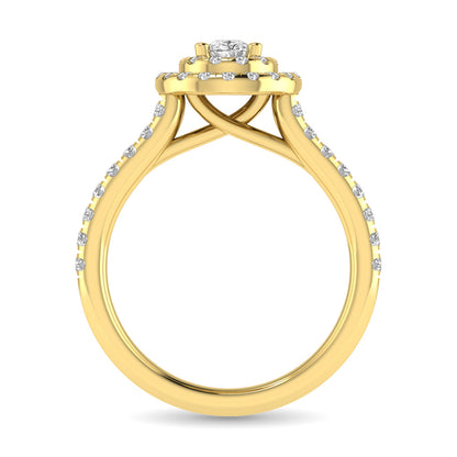 Diamond Classic Shank Double Halo Bridal Ring 1 ct tw Pear Cut in 14K Yellow Gold