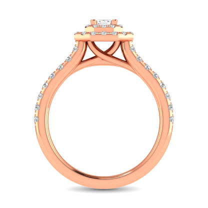 Diamond Classic Shank Double Halo Bridal Ring 1 ct tw Emerald Cut in 14K Rose Gold