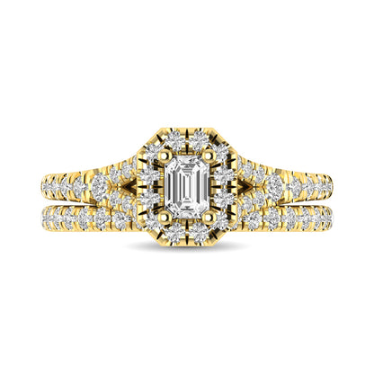 Diamond  Split Shank Single Halo Bridal Ring 1 ct tw Emerald Cut in 14K Yellow Gold