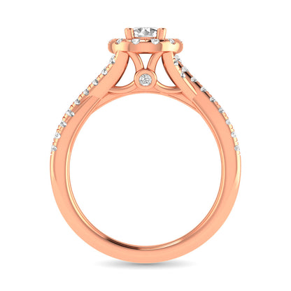 Diamond  Twist Shank Single Halo Bridal Ring 1 ct tw Round Cut in 14K Rose Gold