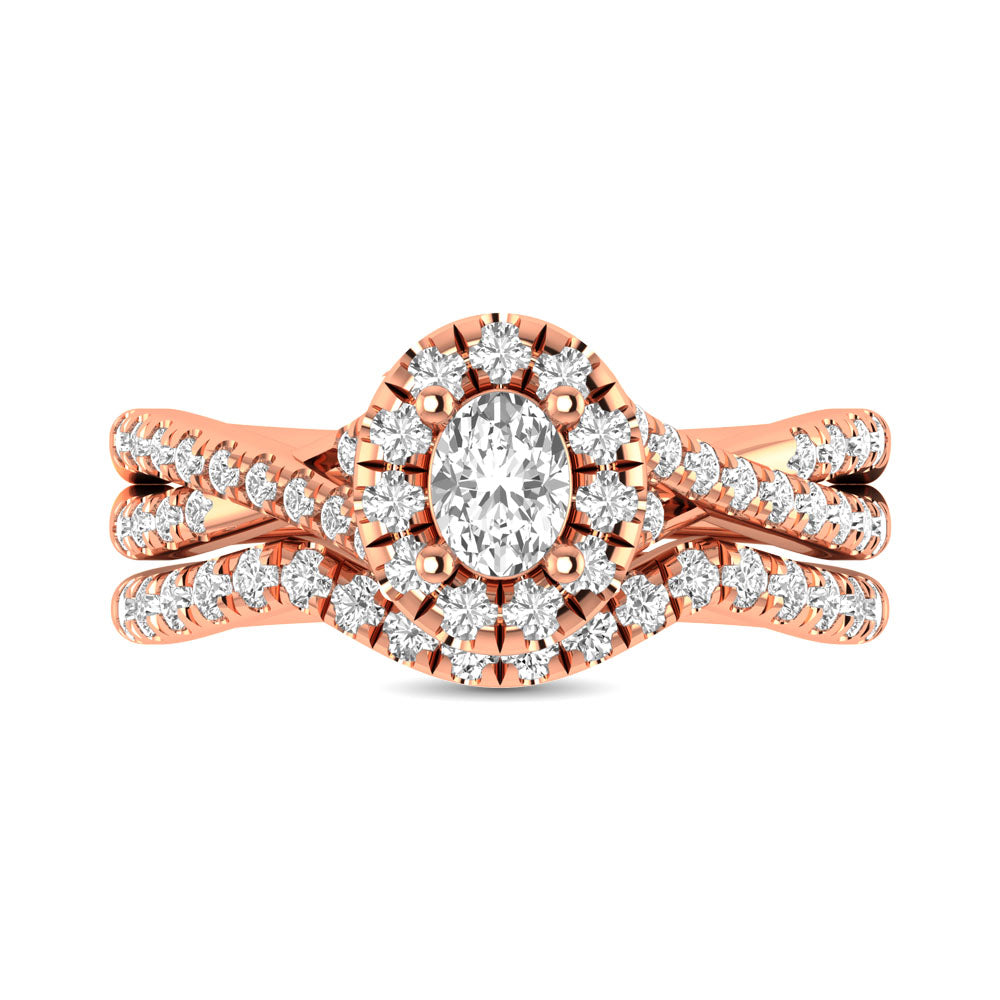 Diamond  Twist Shank Single Halo Bridal Ring 1 ct tw Oval Cut in 14K Rose Gold