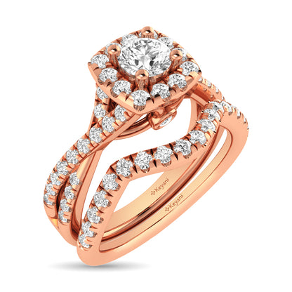 Diamond  Twist Shank Single Halo Bridal Ring 1 ct tw Round Cut in 14K Rose Gold