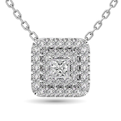 Diamond Princess Cut Double Halo Pendant 3/8 ct tw in 14K White Gold