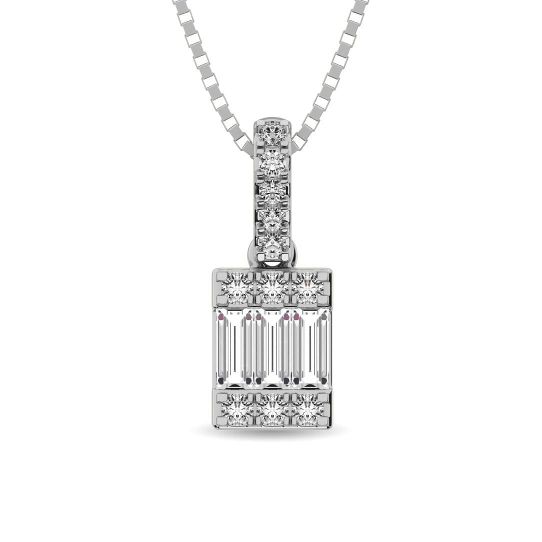 Diamond 1/6 Ct.Tw. Round and Baguette Fashion Pendant in 14K White Gold