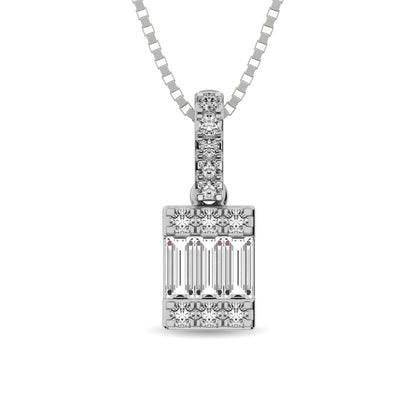 Diamond 1/6 Ct.Tw. Round and Baguette Fashion Pendant in 14K White Gold