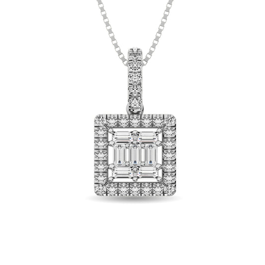 Diamond 1/3 Ct.Tw. Round and Baguette Fashion Pendant in 14K White Gold