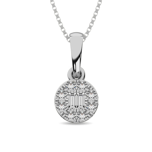 Diamond 1/6 Ct.Tw. Round and Baguette Fashion Pendant in 10K White Gold