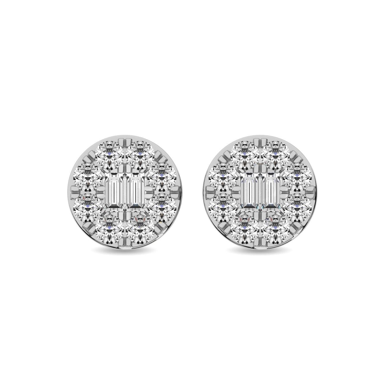 Diamond 1/3 Ct.Tw. Round and Baguette Fashion Earrings in 10K White Gold
