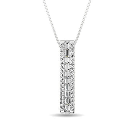 Diamond 1/4 Ct.Tw. Round and Baguette Fashion Pendant in 10K White Gold