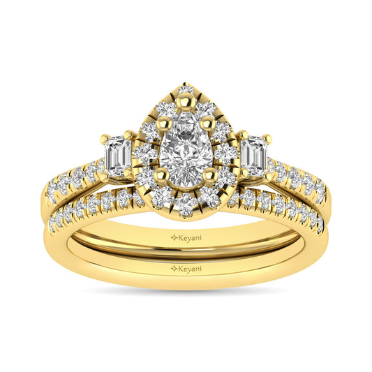 Diamond Classic Shank Single Halo Bridal Ring 1 ct tw Pear Cut in 14K Yellow Gold