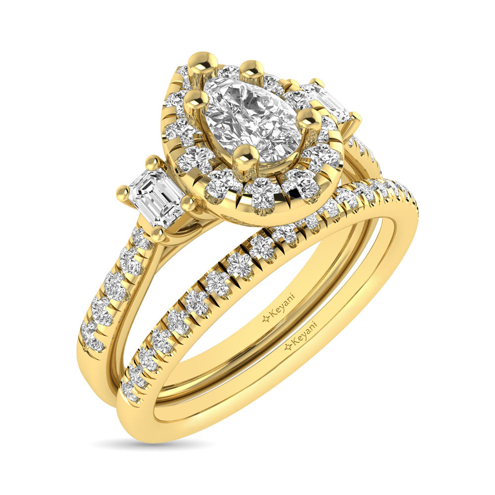 Diamond Classic Shank Single Halo Bridal Ring 1 ct tw Pear Cut in 14K Yellow Gold