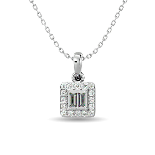 Diamond 1/8 Ct.Tw. Round and Baguette Fashion Pendant in 10K White Gold