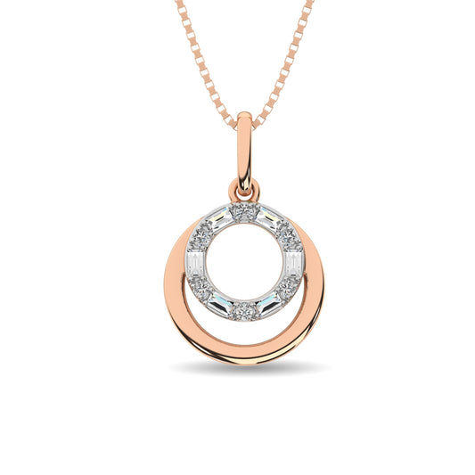 Diamond 1/10 Ct.Tw. Round and Baguette Fashion Pendant in 14K Two Tone Gold