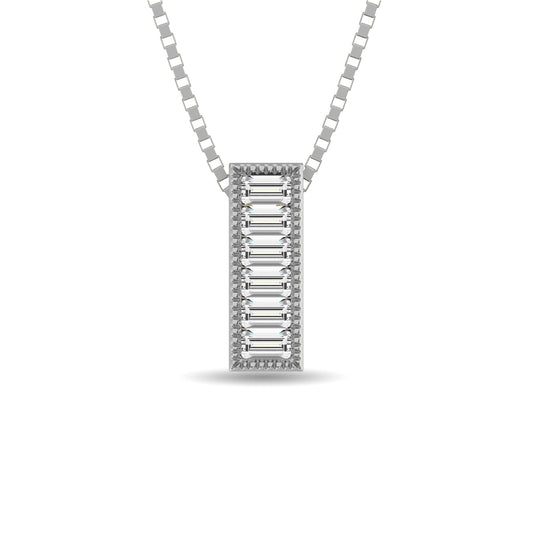 Diamond 1/20 Ct.Tw. Round and Baguette Fashion Pendant in 10K White Gold