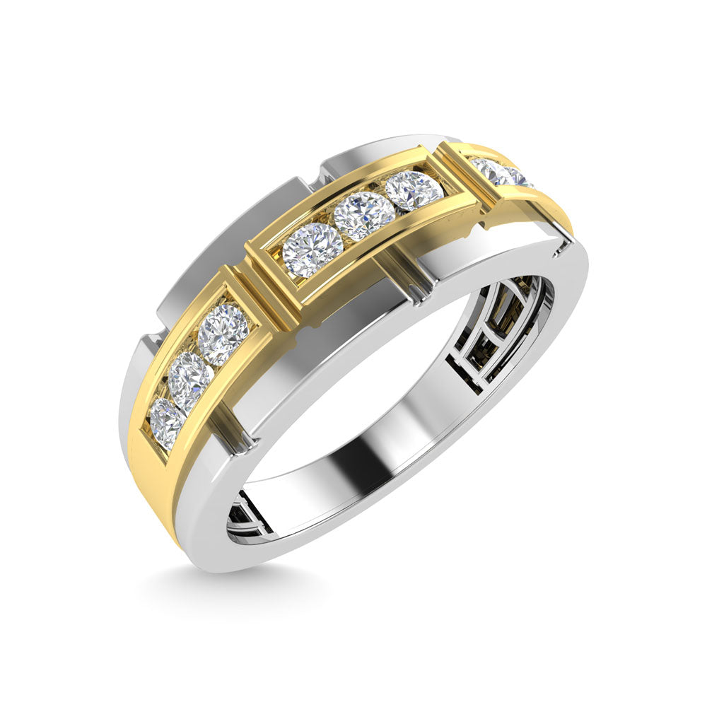 Diamond 1/4 Ct.Tw.Mens Wedding Band in 14K Two Tone Gold