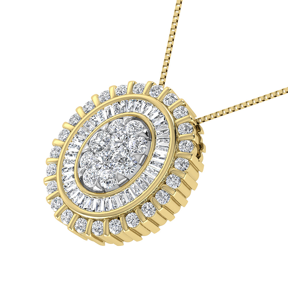 14K Yellow Gold 3/4.Tw. Round and Tapper Diamond Invisible Oval Shape Pendant